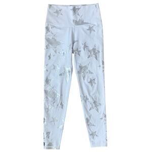 Aerie Star Print Leggings High-Waist Stretch Size XS White & Silver Athleisure